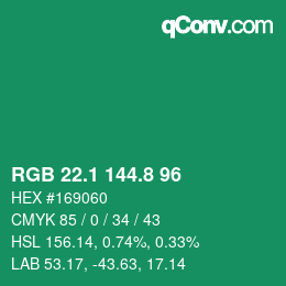 カラーコード: RGB 22.1 144.8 96 | qconv.com