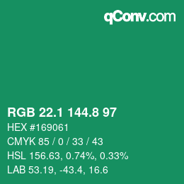 カラーコード: RGB 22.1 144.8 97 | qconv.com