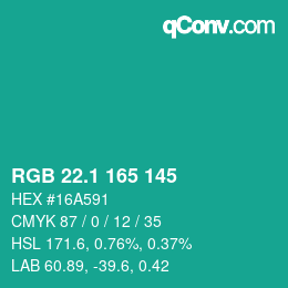 カラーコード: RGB 22.1 165 145 | qconv.com