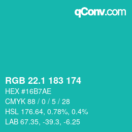 カラーコード: RGB 22.1 183 174 | qconv.com