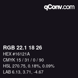 カラーコード: RGB 22.1 18 26 | qconv.com