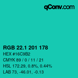 カラーコード: RGB 22.1 201 178 | qconv.com
