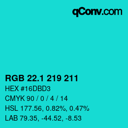 カラーコード: RGB 22.1 219 211 | qconv.com