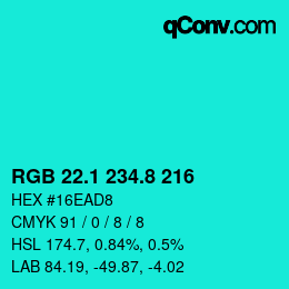 カラーコード: RGB 22.1 234.8 216 | qconv.com