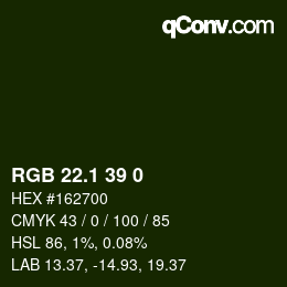 カラーコード: RGB 22.1 39 0 | qconv.com