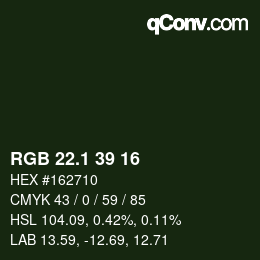 カラーコード: RGB 22.1 39 16 | qconv.com