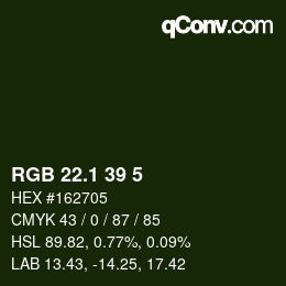 Color code: RGB 22.1 39 5 | qconv.com
