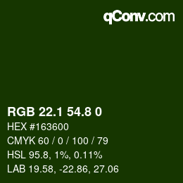 Color code: RGB 22.1 54.8 0 | qconv.com