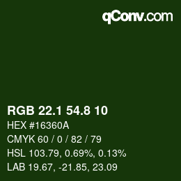 Color code: RGB 22.1 54.8 10 | qconv.com