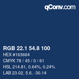 Color code: RGB 22.1 54.8 100 | qconv.com