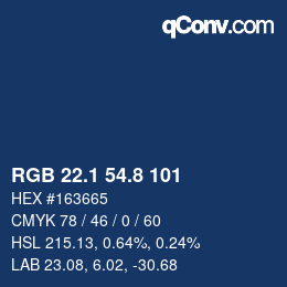 Color code: RGB 22.1 54.8 101 | qconv.com