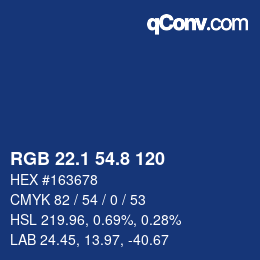 カラーコード: RGB 22.1 54.8 120 | qconv.com