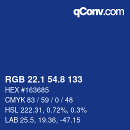 カラーコード: RGB 22.1 54.8 133 | qconv.com