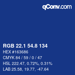 カラーコード: RGB 22.1 54.8 134 | qconv.com