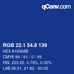 カラーコード: RGB 22.1 54.8 139 | qconv.com