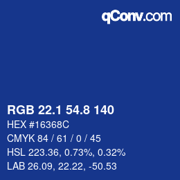 Color code: RGB 22.1 54.8 140 | qconv.com