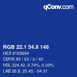 カラーコード: RGB 22.1 54.8 148 | qconv.com