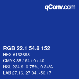 カラーコード: RGB 22.1 54.8 152 | qconv.com