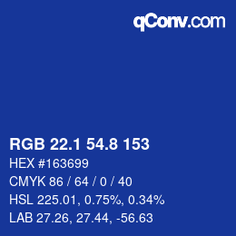 カラーコード: RGB 22.1 54.8 153 | qconv.com