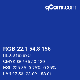 カラーコード: RGB 22.1 54.8 156 | qconv.com