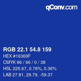 カラーコード: RGB 22.1 54.8 159 | qconv.com