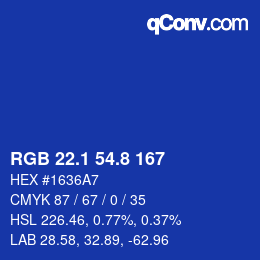 カラーコード: RGB 22.1 54.8 167 | qconv.com