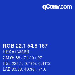 カラーコード: RGB 22.1 54.8 187 | qconv.com