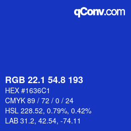 カラーコード: RGB 22.1 54.8 193 | qconv.com