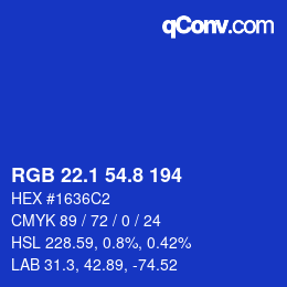 カラーコード: RGB 22.1 54.8 194 | qconv.com