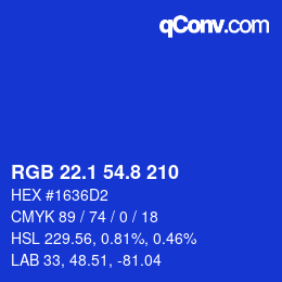 カラーコード: RGB 22.1 54.8 210 | qconv.com