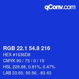 カラーコード: RGB 22.1 54.8 216 | qconv.com