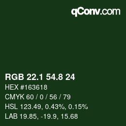 Color code: RGB 22.1 54.8 24 | qconv.com