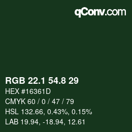Color code: RGB 22.1 54.8 29 | qconv.com