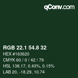 カラーコード: RGB 22.1 54.8 32 | qconv.com