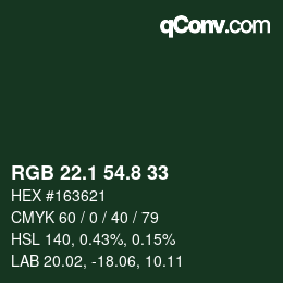 カラーコード: RGB 22.1 54.8 33 | qconv.com