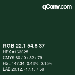 カラーコード: RGB 22.1 54.8 37 | qconv.com