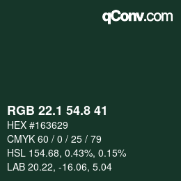 Color code: RGB 22.1 54.8 41 | qconv.com
