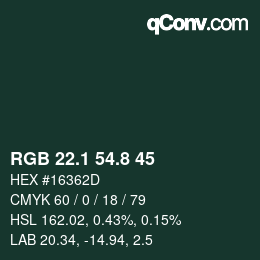 Color code: RGB 22.1 54.8 45 | qconv.com