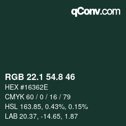 Color code: RGB 22.1 54.8 46 | qconv.com
