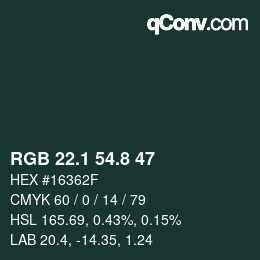 カラーコード: RGB 22.1 54.8 47 | qconv.com
