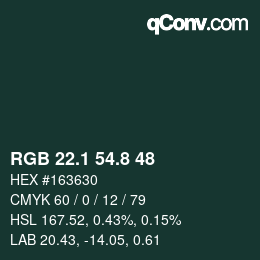 カラーコード: RGB 22.1 54.8 48 | qconv.com