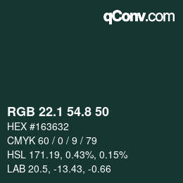 Color code: RGB 22.1 54.8 50 | qconv.com
