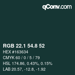 カラーコード: RGB 22.1 54.8 52 | qconv.com