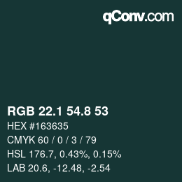Color code: RGB 22.1 54.8 53 | qconv.com