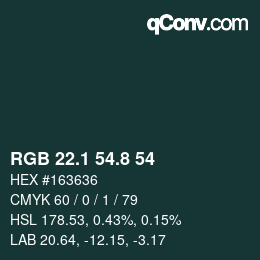 Farbcode: RGB 22.1 54.8 54 | qconv.com