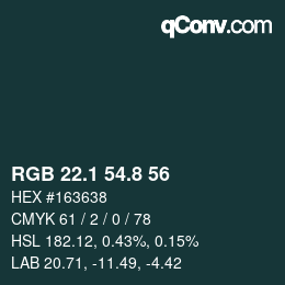 Color code: RGB 22.1 54.8 56 | qconv.com