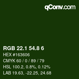 カラーコード: RGB 22.1 54.8 6 | qconv.com