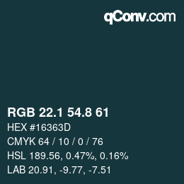 カラーコード: RGB 22.1 54.8 61 | qconv.com