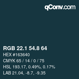 カラーコード: RGB 22.1 54.8 64 | qconv.com