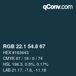 カラーコード: RGB 22.1 54.8 67 | qconv.com